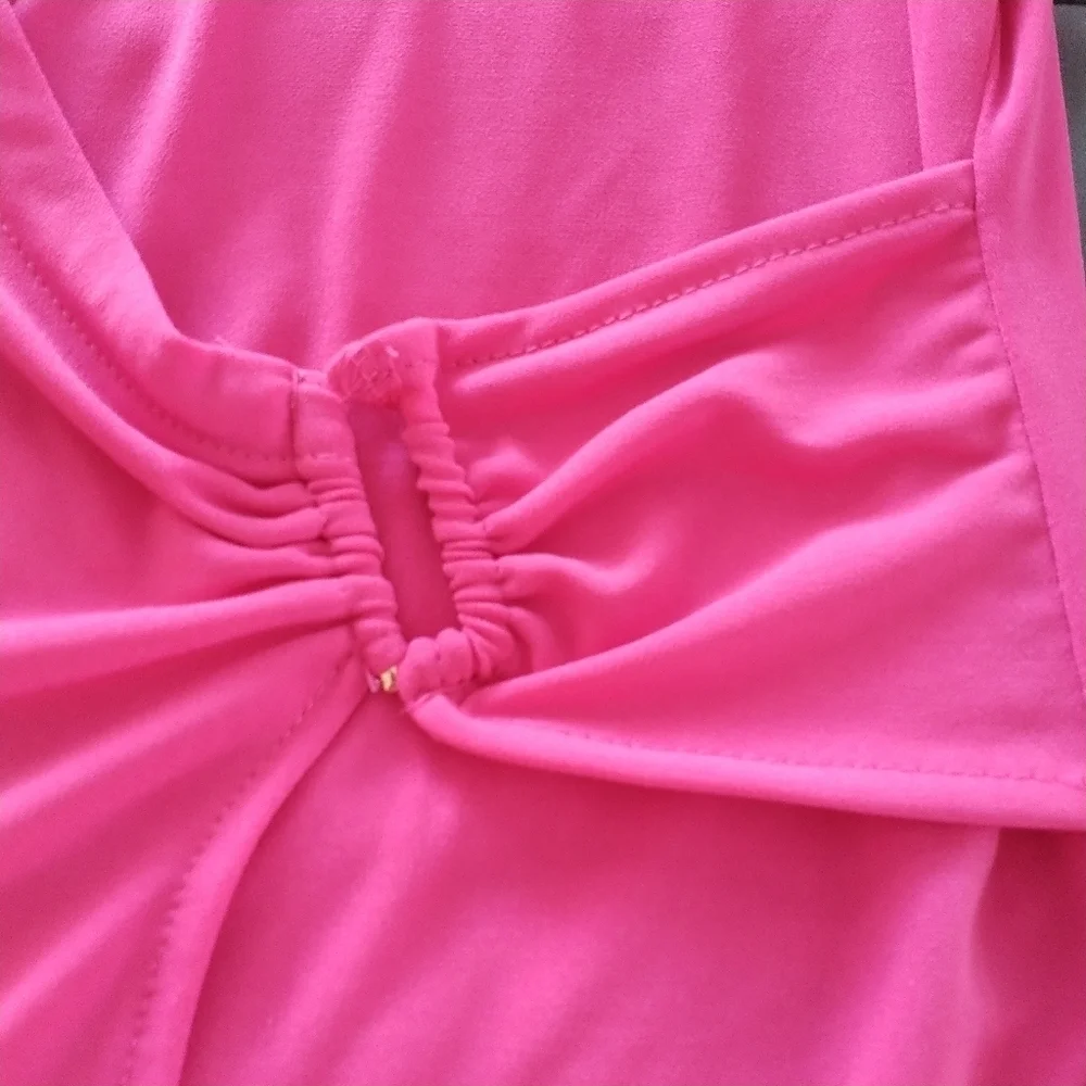 Tahari Pink Sleeveless Faux Wrap Side Buckle Top M - Picture 3 of 11
